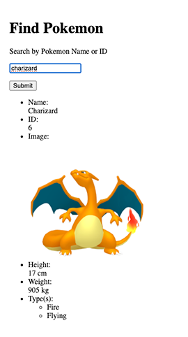 Successful search for charizard using Pokemon API